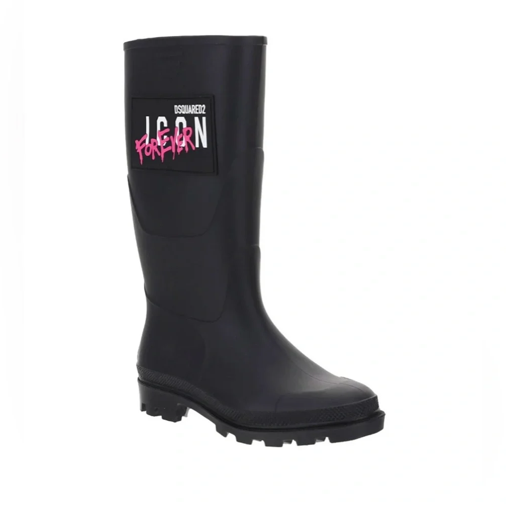 DSQUARED2 Women’s Icon Forever Tall Black Rubber Rain Boots Size 8 NEW - Picture 2 of 15